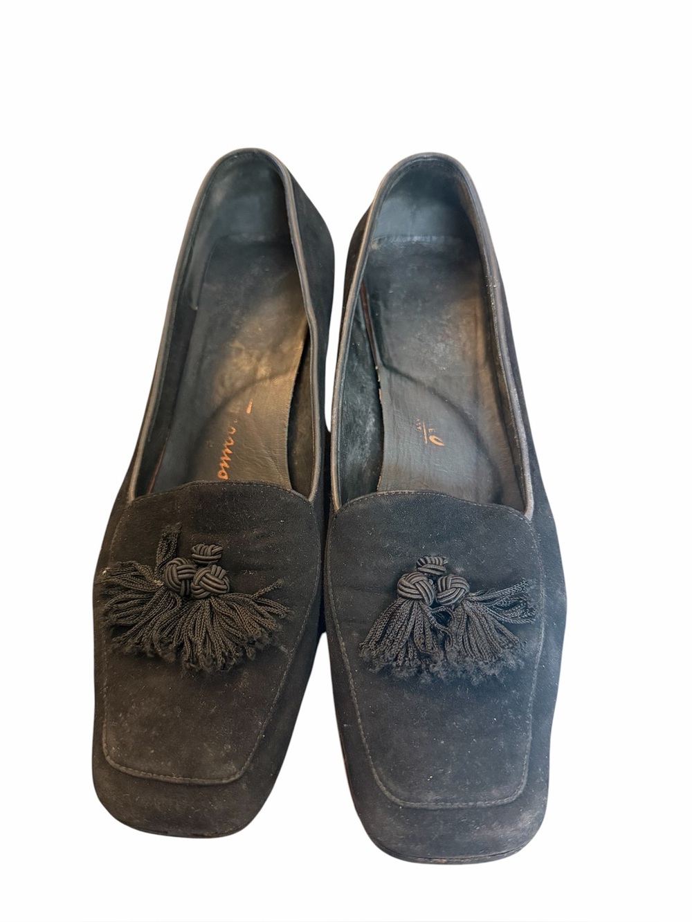 Vintage Salvatore Ferragamo Black Suede Tassel Pumps 6.5 Narrow